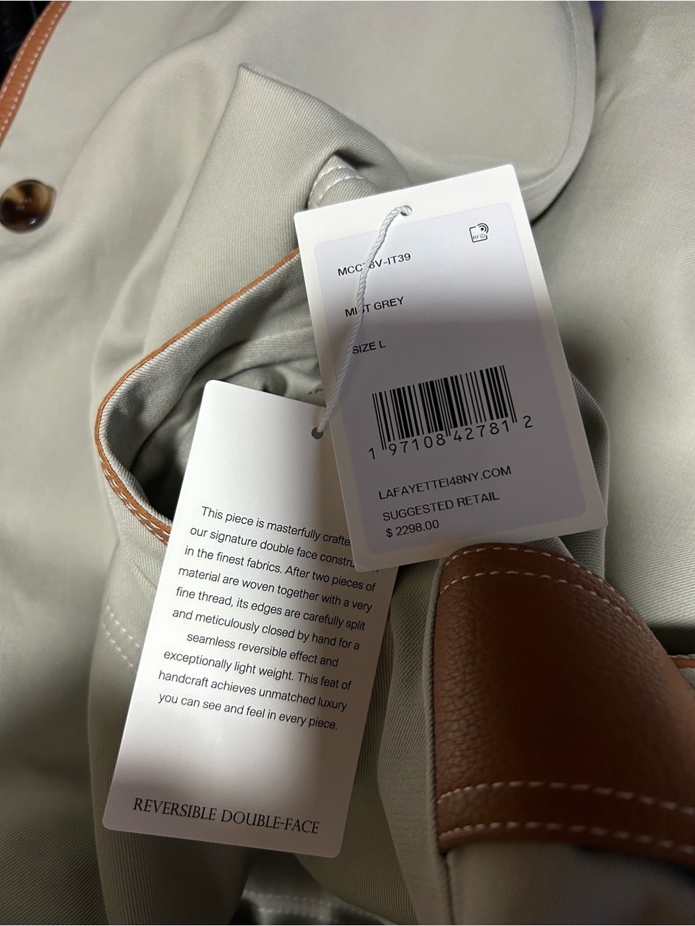 Lafayette 148 New York Cotton Double-Face Reversible Oversized Car Coat, Size L - Picture 8 of 10
